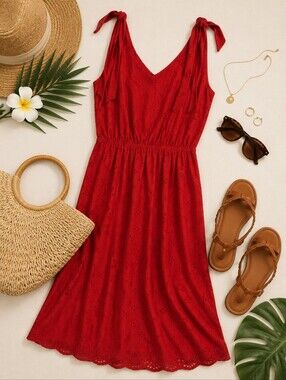 Lane Bryant Red Eyelet Fit &flare Lined Pockets Vacation Garden Party Dress. 18